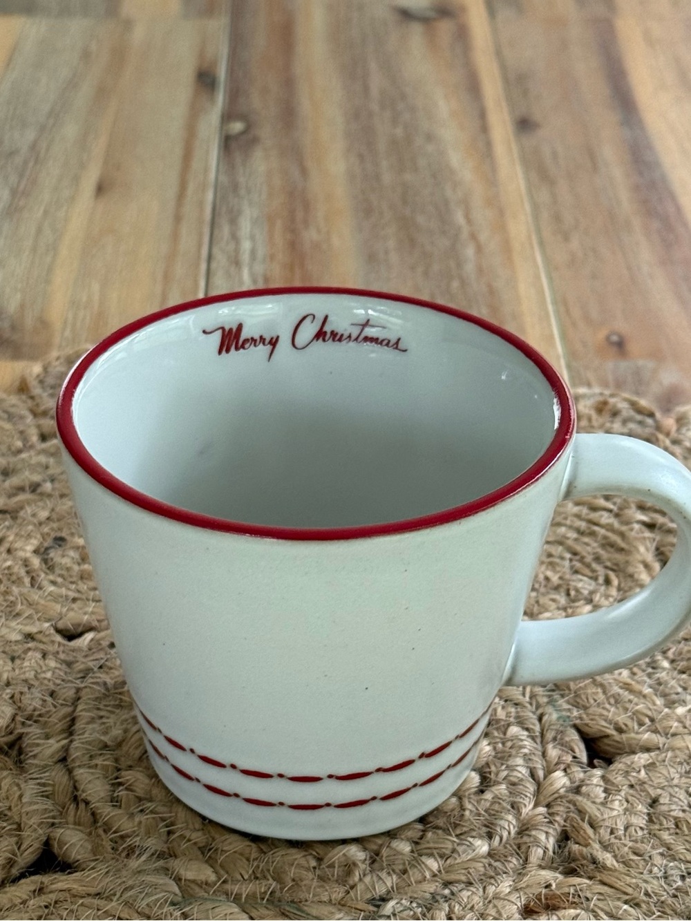Hearth & Hand White Ceramic Holiday Mug with Red Trim - Merry Christmas Accent